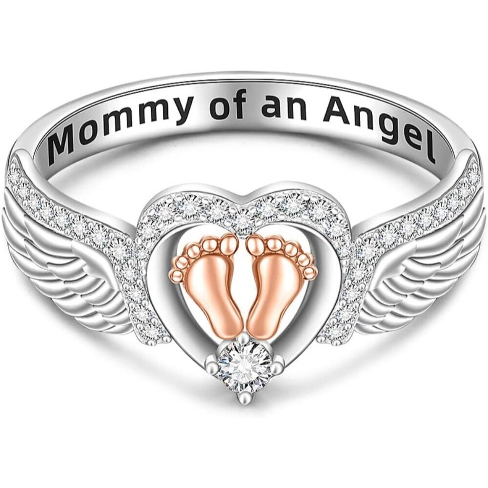 Angel Wing for Women Mother Sterling Silver 925 Heart Footprint Mommy of An Ange